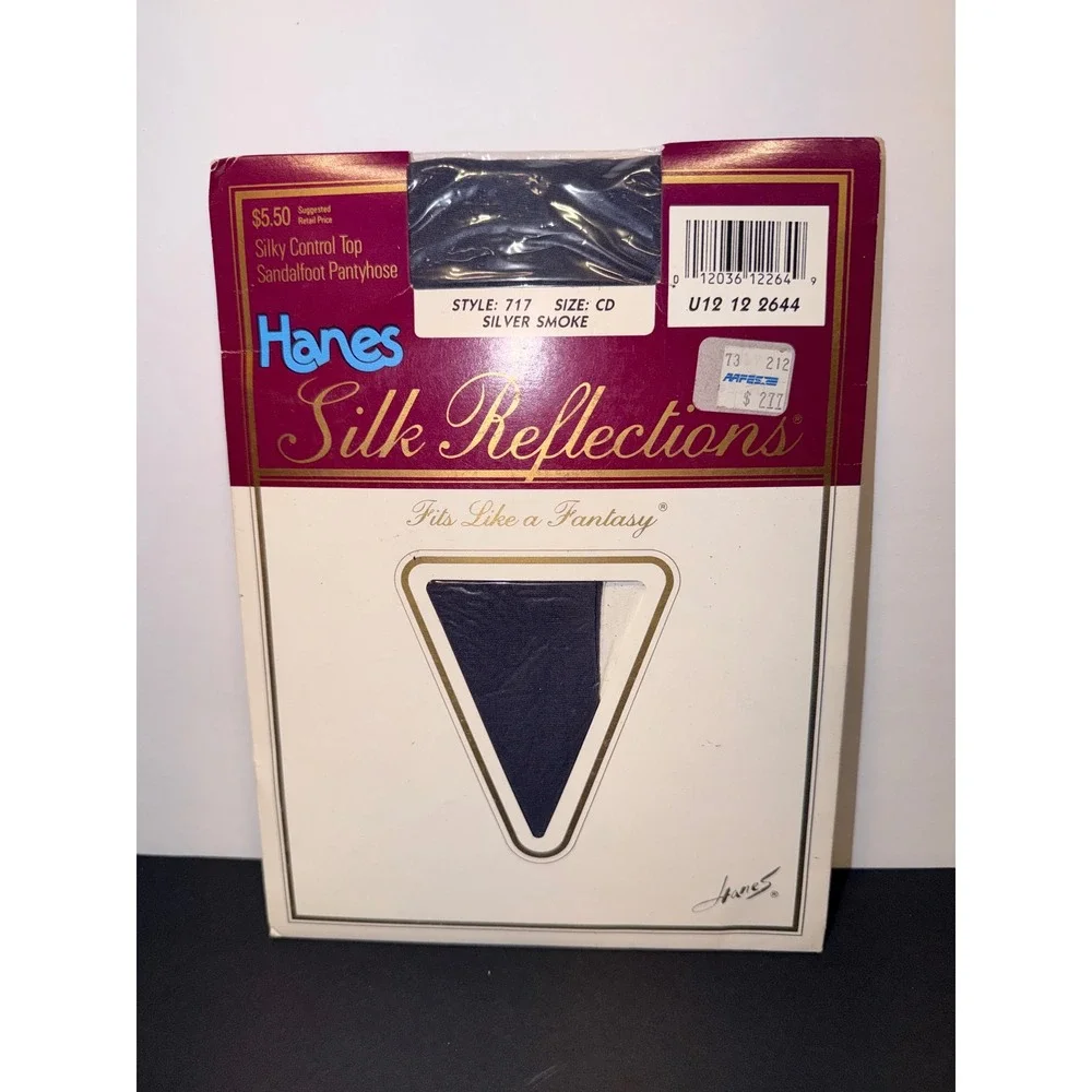 Vintage Hanes Silk Reflections Pantyhose Silver Smoke Control Top Sandalfoot CD